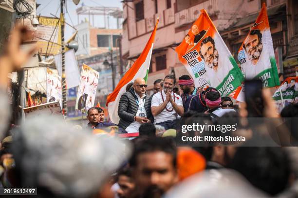 India's Congress Party leader Rahul Gandhi takes part in a roadshow as part of his 'Bharat Jodo Nyay Yatra' on February 17, 2024 in Varanasi, India....