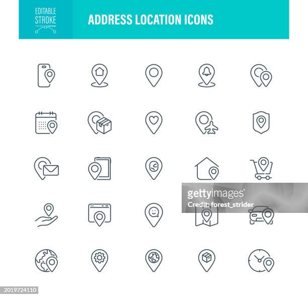 ilustraciones, imágenes clip art, dibujos animados e iconos de stock de dirección ubicación iconos trazo editable - colonia