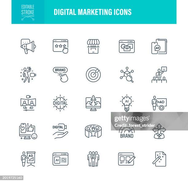 digital marketing icons editable stroke - multimedia stock illustrations