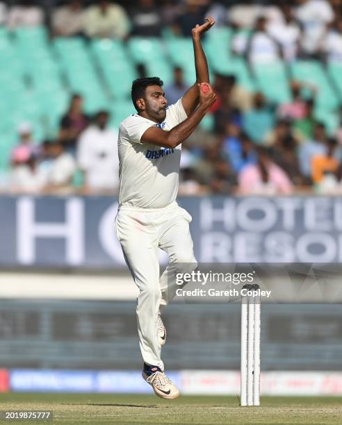 India bowler Ravi Ashwin in bowling action after returning after missing day three during day four of the 3rd Test Match between India and England at...