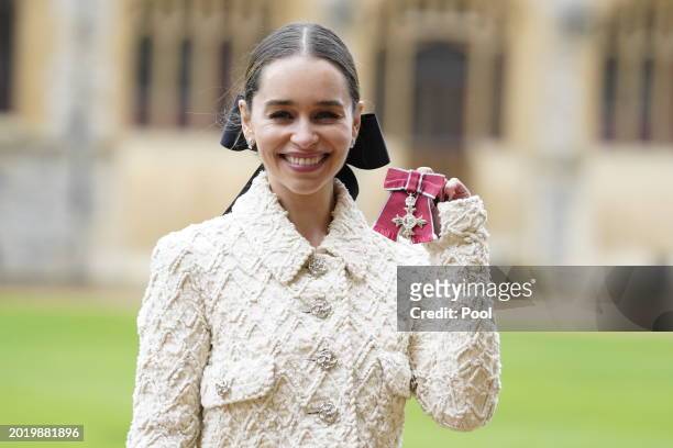 Emilia Clarke, Co-Founder and Trustee, SameYou, after being made a Member of the Order of the British Empire during an investiture ceremony at...