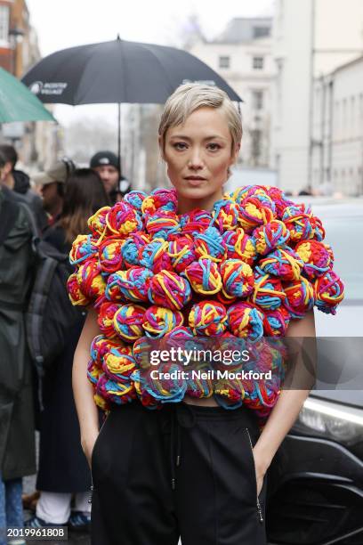 Pom Klementieff attends JW Anderson at Seymour Leisure Centre during London Fashion Week February 2024 on February 18, 2024 in London, England.