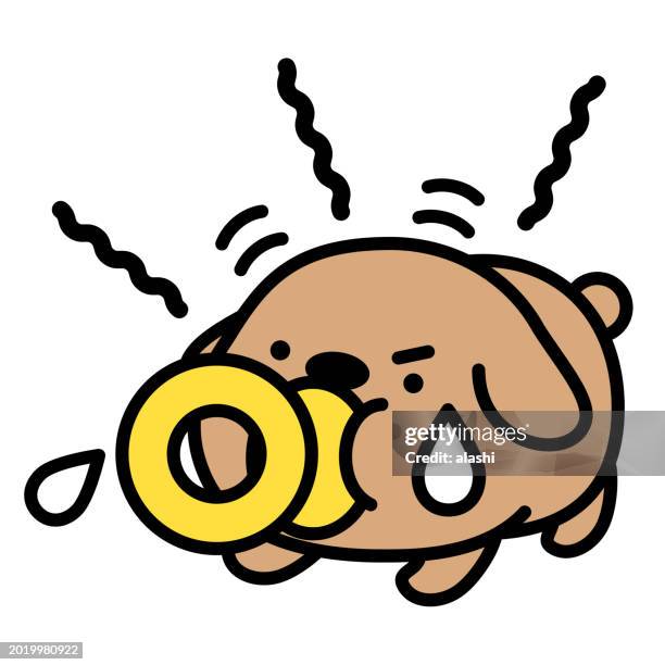 a cute dog sucking a pacifier barks threateningly - shivering dog stock illustrations