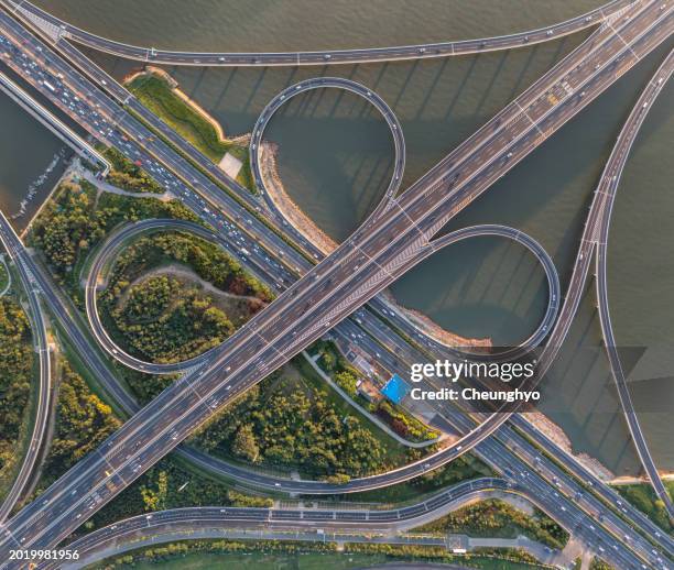 drone aerial view of marine overpass - road stock pictures, royalty-free photos & images