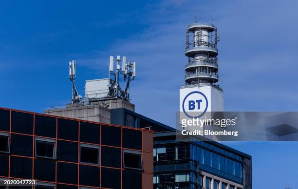 The BT communications tower in Birmingham, UK, on Tuesday, Feb. 20, 2024. HSBC Holding Plc slashed its exposure to commercial real estate in both the...