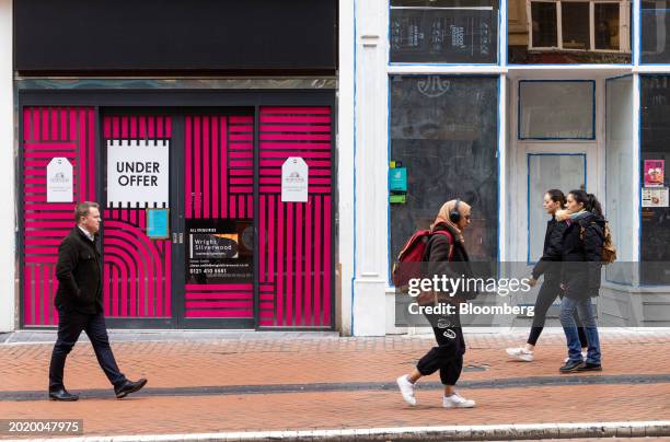 Empty retail units in a shopping precinct in Birmingham, UK, on Tuesday, Feb. 20, 2024. HSBC Holding Plc slashed its exposure to commercial real...