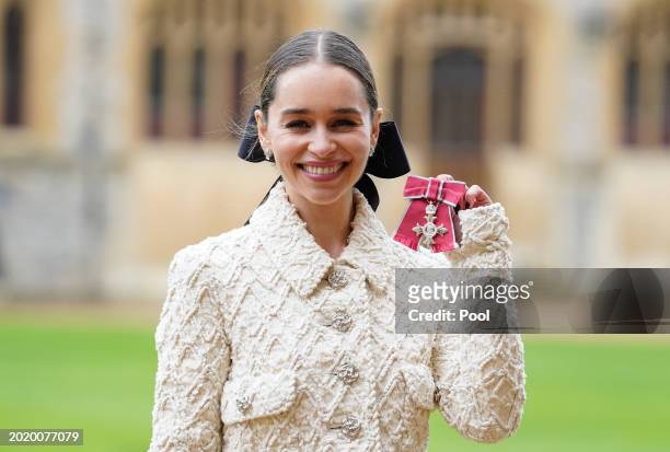 Emilia Clarke, Co-Founder and Trustee, SameYou, after being made a Member of the Order of the British Empire during an investiture ceremony at...