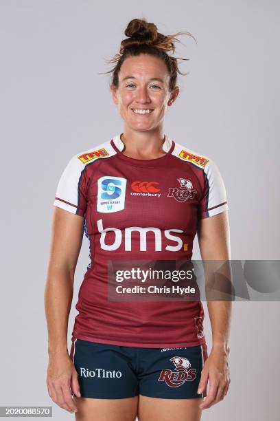 Ashlee Knight poses during the Queensland Reds 2024 Super Rugby Women headshots session at the National Rugby Training Centre on February 14, 2024 in...