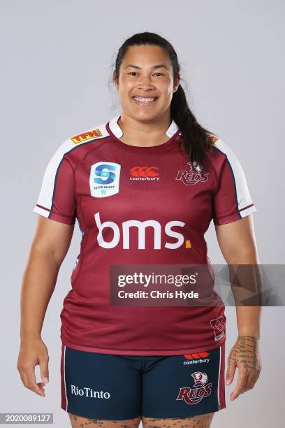 Liz Patu poses during the Queensland Reds 2024 Super Rugby Women headshots session at the National Rugby Training Centre on February 14, 2024 in...