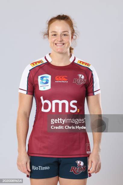 Aleena Greenhalgh poses during the Queensland Reds 2024 Super Rugby Women headshots session at the National Rugby Training Centre on February 14,...