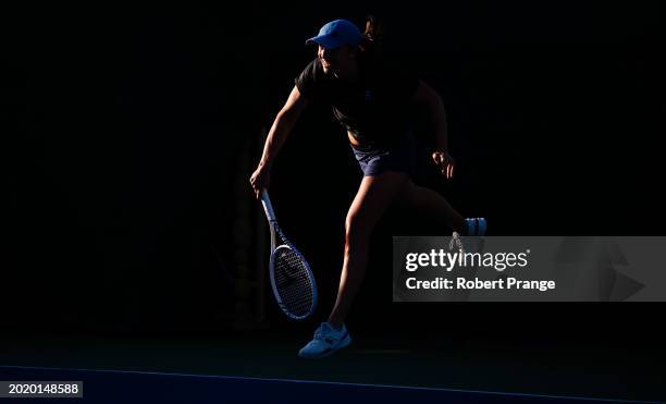 Iga Swiatek of Poland during practice on Day 4 of the Dubai Duty Free Tennis Championships, part of the Hologic WTA Tour at Dubai Duty Free Tennis...