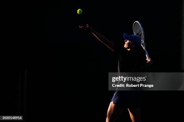 Iga Swiatek of Poland during practice on Day 4 of the Dubai Duty Free Tennis Championships, part of the Hologic WTA Tour at Dubai Duty Free Tennis...