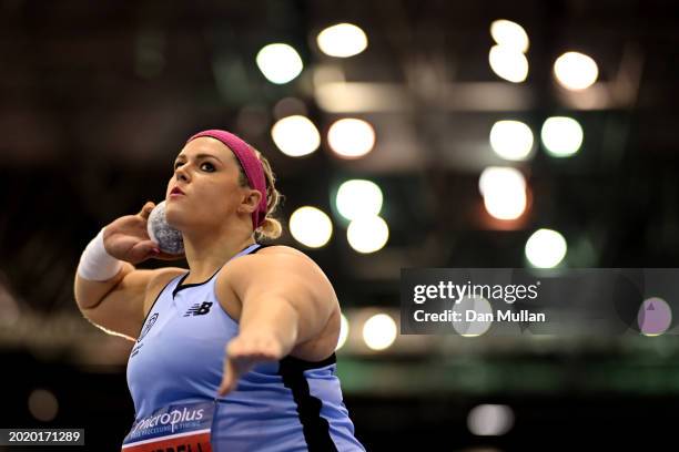 Amelia Campbell of Great Britain competes in the Women's Shot Put Final during day two of the 2024 Microplus UK Athletics Indoor Championships at...