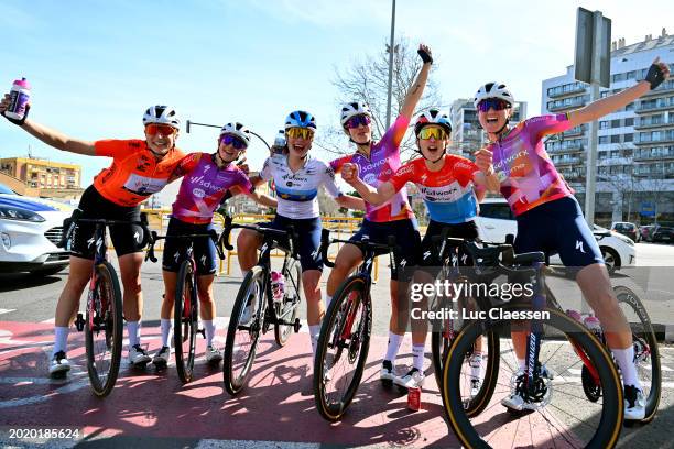 Marlen Reusser of Switzerland - Orange Leader Jersey, Niamh Fisher-Black of New Zealand, Mischa Bredewold of The Netherlands, Elena Cecchini of...