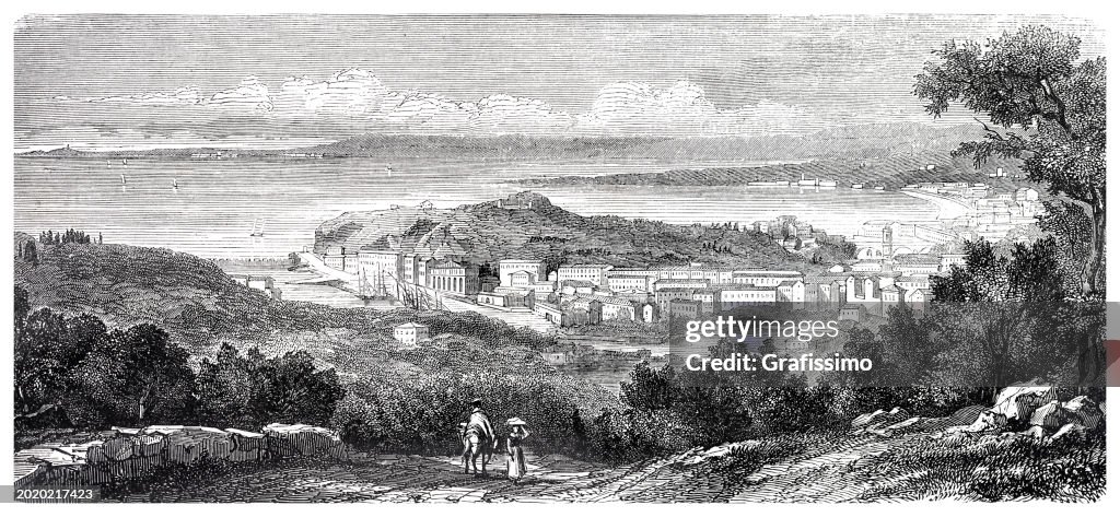 Panorama of city Nice in France 1856