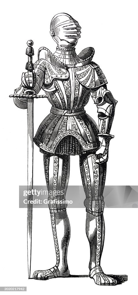 Knight in suit of Armor of Maximilian I engraving 1856