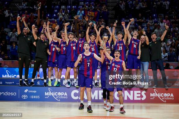 Barcelona becomes the new champions of Mini Copa Endesa 2024 after defeat to Real Madrid in the Finals at Martin Carpena Stadium on February 18, 2024...