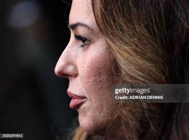 Wife of WikiLeaks founder Julian Assange, Stella Assange speaks during an interview with media outside The Royal Courts of Justice, Britain's High...