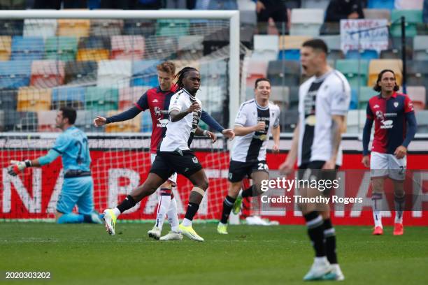 Jordan Zemura of Udinese celebrates scoring a goal during the Serie A TIM match between Udinese Calcio and Cagliari - Serie A TIM at Bluenergy...