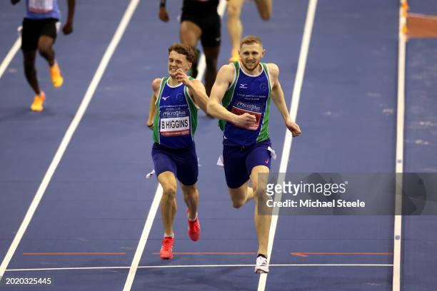 Ben Higgins and Lee Thompson of Great Britain compete in the Men's 400m Final during day two of the 2024 Microplus UK Athletics Indoor Championships...