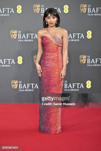 Charithra Chandran attends the 2024 EE BAFTA Film Awards at The Royal Festival Hall on February 18, 2024 in London, England.