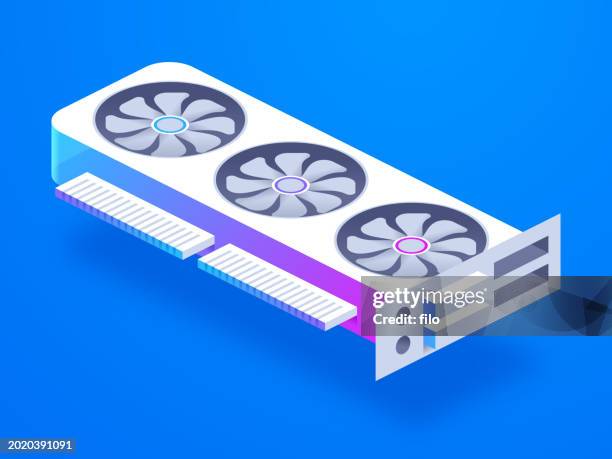 video graphics card pc computer part isometric design element - quantum computer stock illustrations