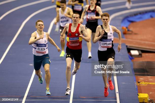 Callum Elson , Adam Fogg and Piers Copeland of Great Britain compete in the Men's 1500m Final during day two of the 2024 Microplus UK Athletics...