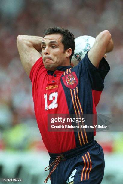 June 22: Barjuan Sergi of Spain throwing during the UEFA Euro 1996 Quarter Final match between Spain and England at Wembley Stadium on June 22, 1996...