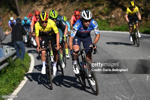 Remco Evenepoel of Belgium - Yellow leader jersey and Mikel Landa of Spain and Team Soudal - Quick Step compete during the 50th Volta ao Algarve em...