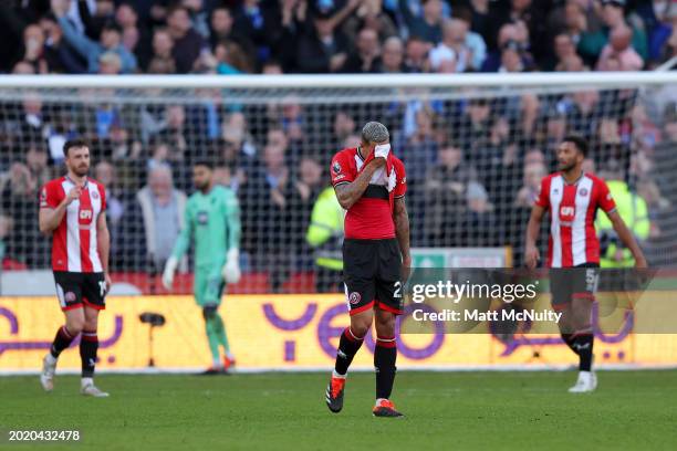 Vinicius Souza looks dejected after an own goal by Jack Robinson of Sheffield United during the Premier League match between Sheffield United and...