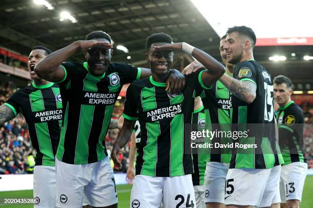 Simon Adingra of Brighton & Hove Albion celebrates scoring his team's fourth goal during the Premier League match between Sheffield United and...
