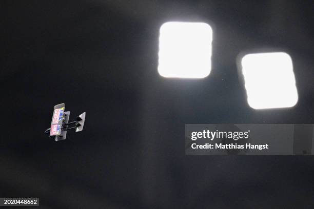 An object is throw onto the pitch by fans during the Bundesliga match between Sport-Club Freiburg and Eintracht Frankfurt at Europa-Park Stadion on...