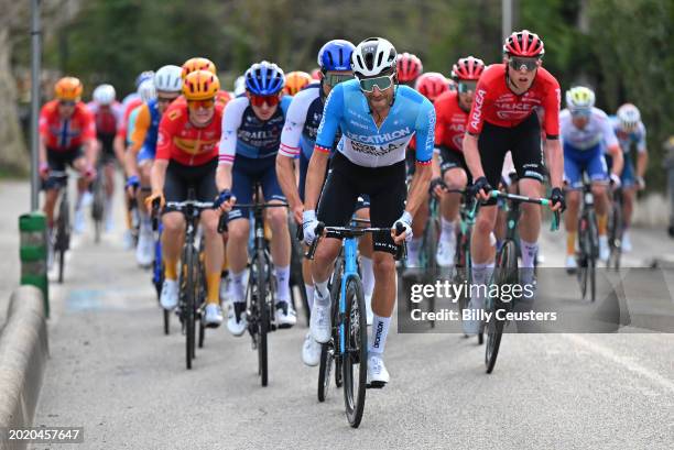 Lawrence Warbasse of The United States and Team Decathlon AG2R La Mondiale leads the peloton during the 56th Tour des Alpes Maritimes et du Var 2024,...