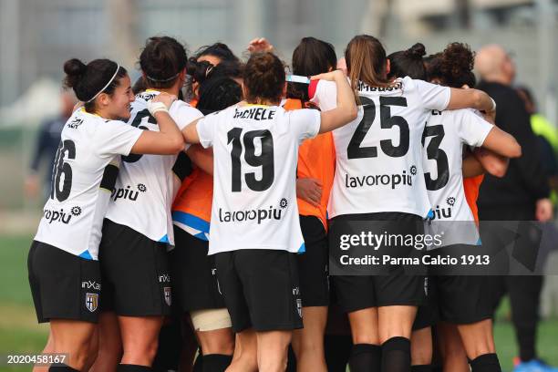 Kelly Odette Gago of Parma Calcio 1913 celebrates after scoring her team's second goal with her teammates during the Serie B Women match between...