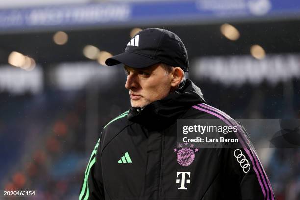 Thomas Tuchel, Head Coach of Bayern Munich, looks on prior to the Bundesliga match between VfL Bochum 1848 and FC Bayern München at Vonovia...