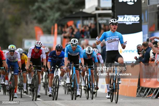 Benoit Cosnefroy of France and Team Decathlon AG2R La Mondiale celebrates at finish line as stage winner during the 56th Tour des Alpes Maritimes et...