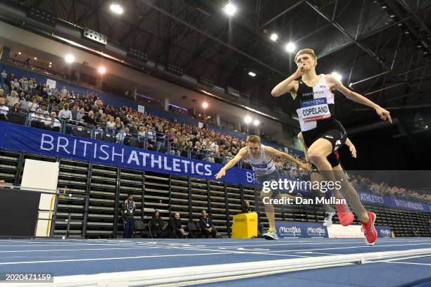 Silver medalist, Callum Elson and Gold medalist, Piers Copeland of Great Britain , cross the line in the Men's 1500m Final during day two of the 2024...