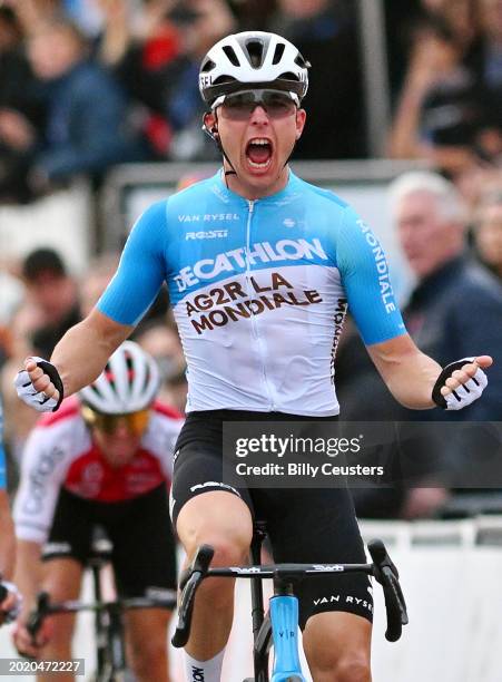 Benoit Cosnefroy of France and Team Decathlon AG2R La Mondiale celebrates at finish line as stage winner during the 56th Tour des Alpes Maritimes et...