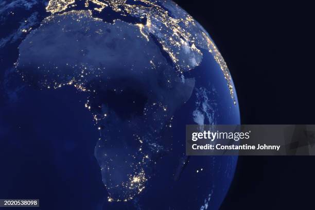 africa continent night lights view from space - áfrica del norte fotografías e imágenes de stock