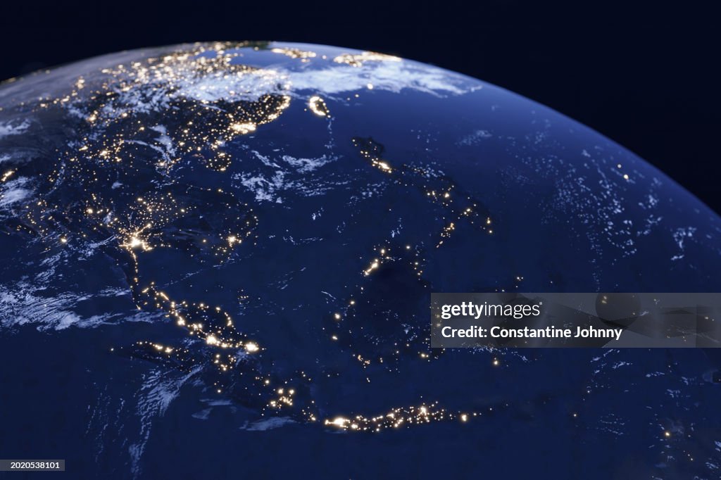 South East Asia Night Lights View From Space
