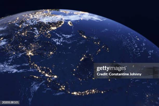 south east asia night lights view from space - southeast asia stock pictures, royalty-free photos & images