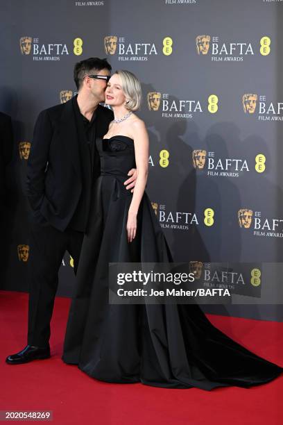 Marcus Mumford and Carey Mulligan attend the EE BAFTA Film Awards 2024 at The Royal Festival Hall on February 18, 2024 in London, England.