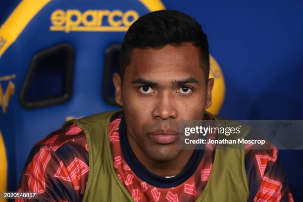 Alex Sandro of Juventus looks on from the bench prior to kick off in the Serie A TIM match between Hellas Verona FC and Juventus - Serie A TIM at...