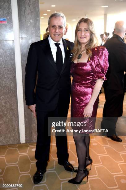 Simon Halfon and guest attend the EE BAFTA Film Awards 2024 at The Royal Festival Hall on February 18, 2024 in London, England.