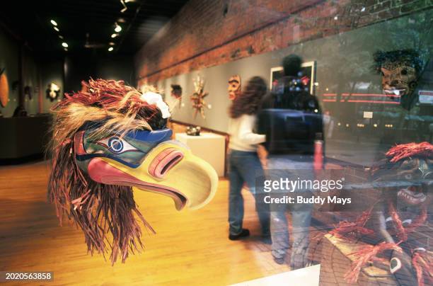 Inuit, or First Nation, art made for sale to tourists at a shop in the exclusive shopping area of Gastown, Vancouver, British Columbia, Canada, 1999....