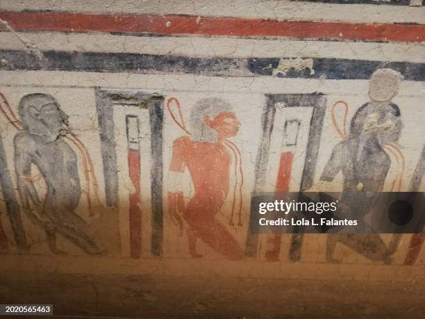 egyptian art.wall paintings representing war prisoners. tomb of ramses ix. valley of the kings, egypt - ix stock pictures, royalty-free photos & images