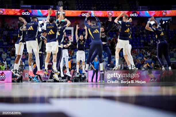 Real Madrid warm up during the Finals of the 2024 Copa del Rey de Baloncesto match between Real Madrid and FC Barcelona at Martin Carpena Arena on...