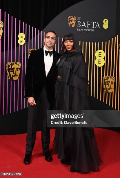 Mohammed Al Turki and Naomi Campbell attend the 2024 EE BAFTA Film Awards at The Royal Festival Hall on February 18, 2024 in London, England.