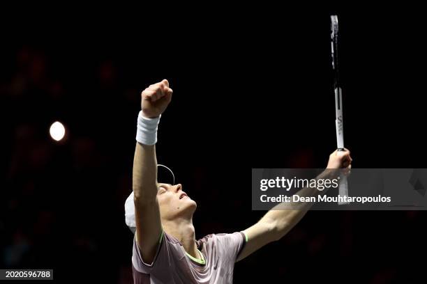 Jannik Sinner of Italy celebrates after victory against Alex de Minaur of Australia during their Men Singles Final match on day 7 of the ABN AMRO...