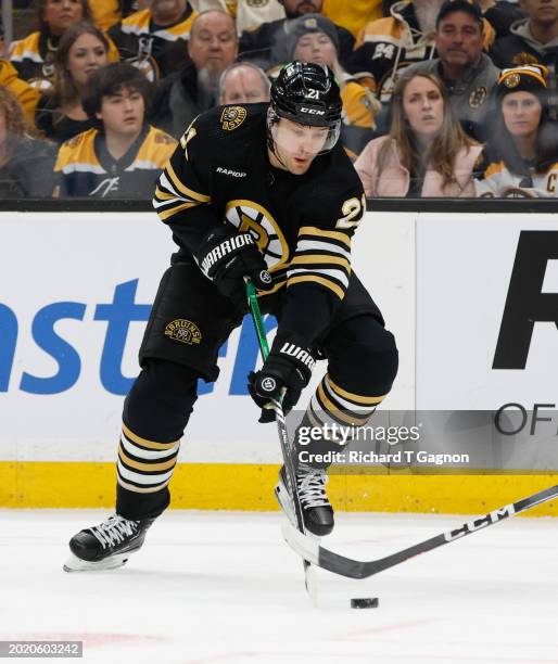 James van Riemsdyk of the Boston Bruins skates against the Los Angeles Kings during the first period at the TD Garden on February 17, 2024 in Boston,...
